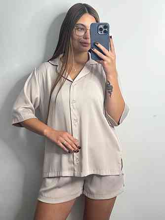 Жіночий костюм-двійка із сатину Пудра XL-2XL Харків