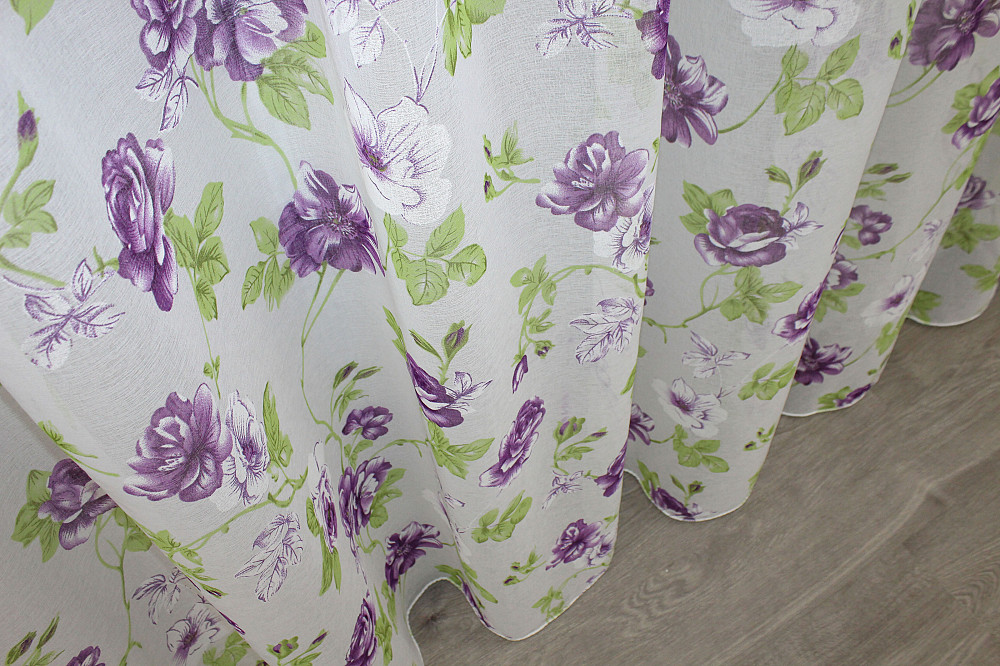 Тюль VR-Textil 1266т Flora Батист Белый с фиолетовым и салатовым 400х270 см (40-050) Киев - изображение 8