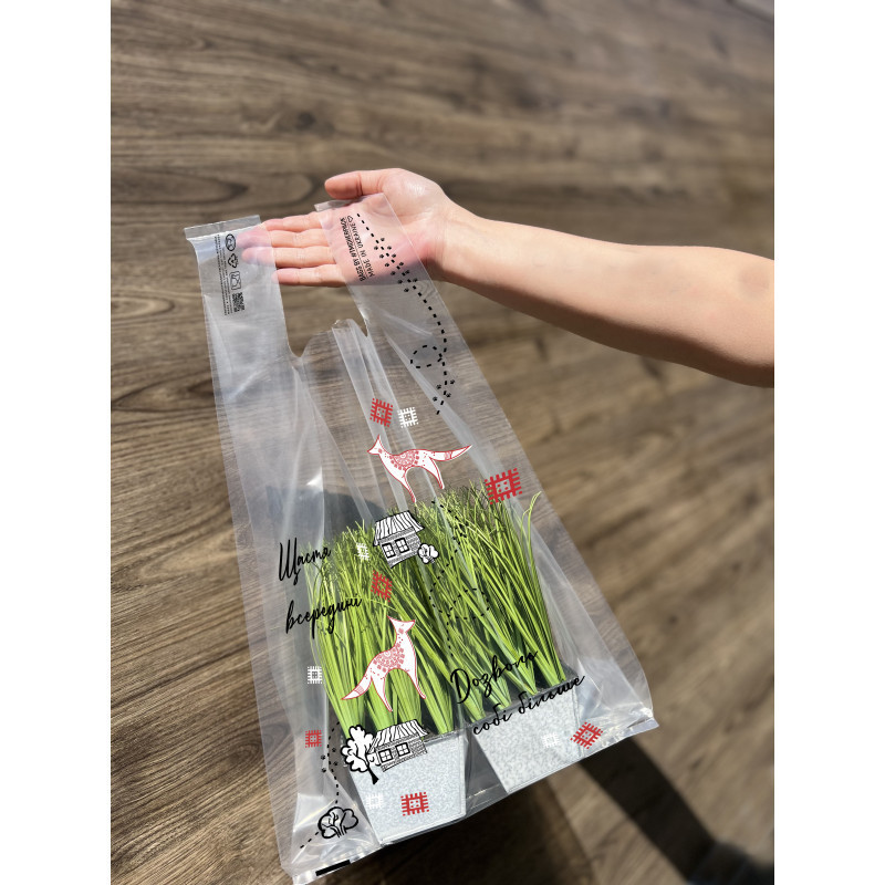 Пакет майка 34(2х8)х57см, 51мкм, (25 шт.), LDPE харчовий, прозорий, 