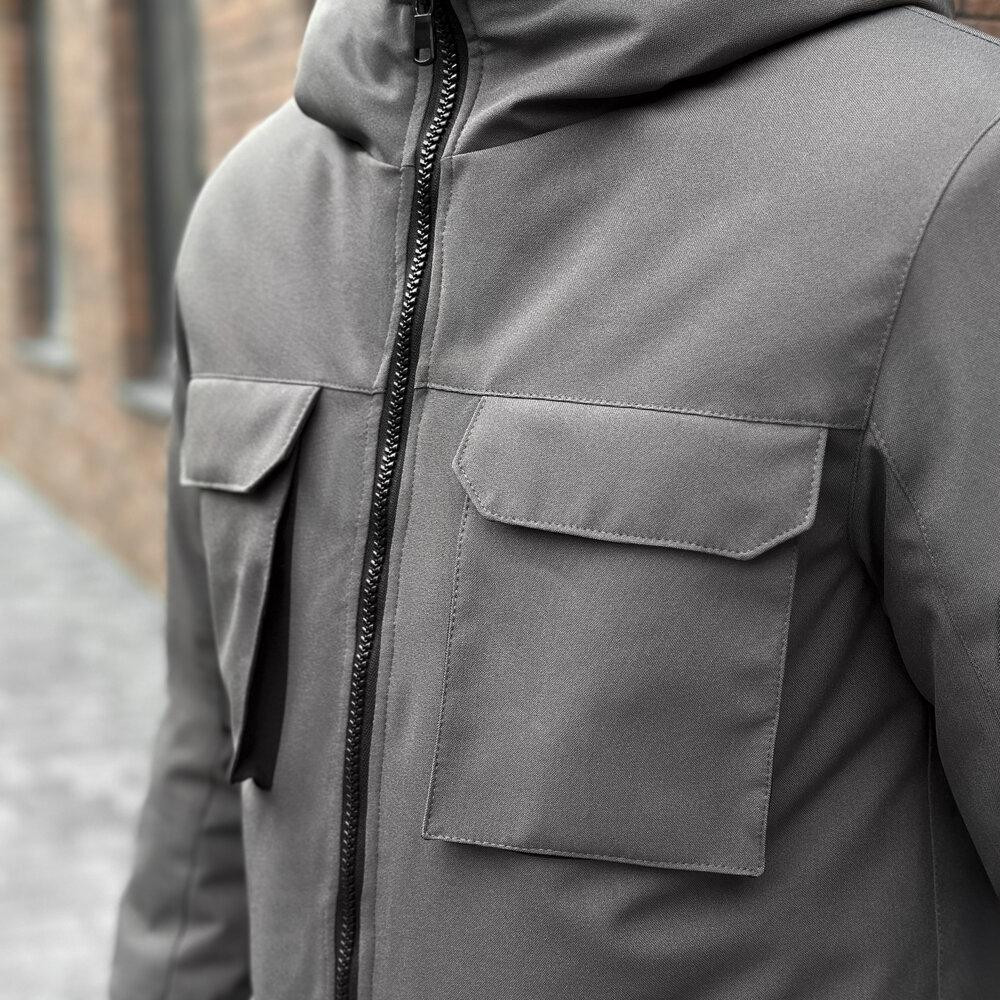 Парка чоловіча зимова з капюшоном сіро-чорна Pobedov Alpina Київ - фото 4