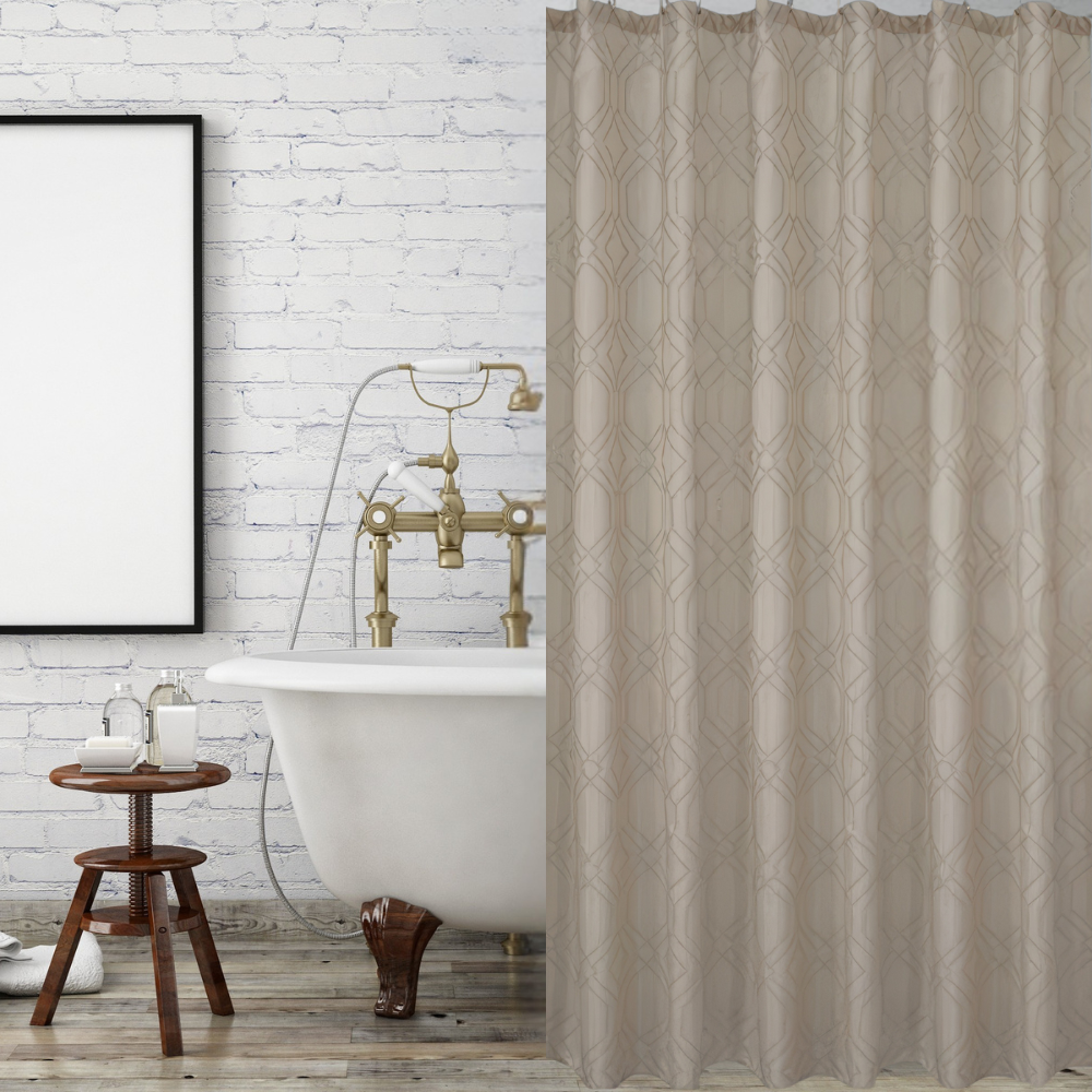 Штора для ванной и душа 180x180 см водоотталкивающая,шторка с принтом для ванной и душевой с крючками,бежевая Каменец-Подольский - изображение 5