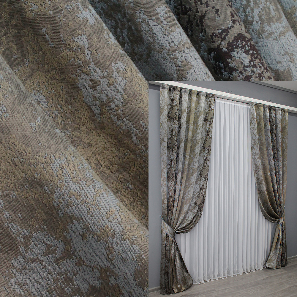 Комплект готовых штор VR-Textil Мрамор Al-7 № 1462ш Серый с венге и бежевым 150х290 см 2 шт (33-0324) Киев - изображение 1