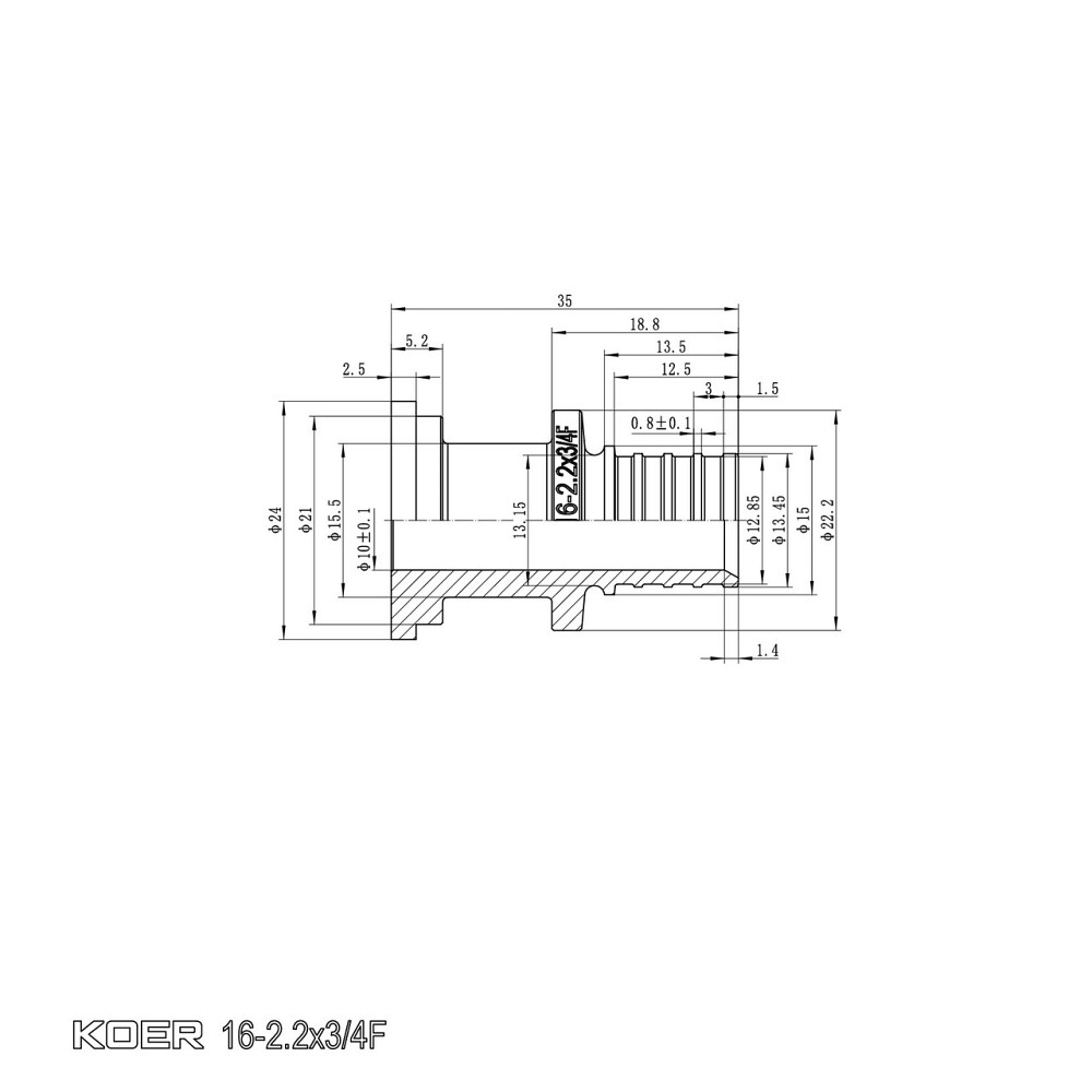 Перехідник з накидною гайкою під плоске ущільнення Koer KA.A08F-16S - 16(2.2mm) x 3/4"F (KR4866) Київ - фото 5