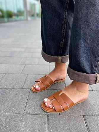 YES MILE Стильні шльопанці жіночі еко-шкіра на плоскій підошві коричневі YES MILE SF-16 р. 36-4 Коломия