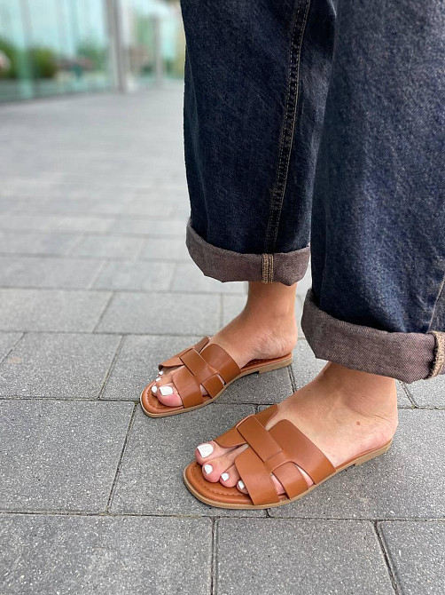 YES MILE Стильні шльопанці жіночі еко-шкіра на плоскій підошві коричневі YES MILE SF-16 р. 36-4 Коломыя - изображение 4