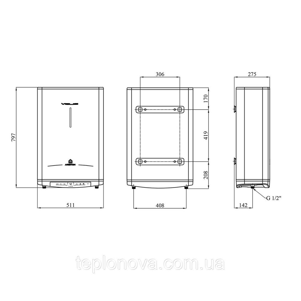 Водонагрівач Ariston VELIS PRO DRY WIFI 50 EU з сухим ТЕНом 3100908 Чернівці - фото 2