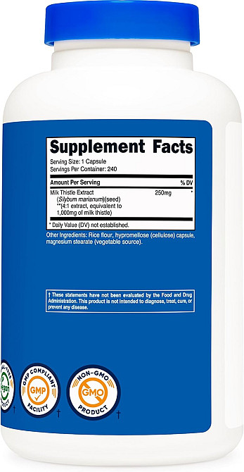 Экстракт пятнистой расторопши Nutricost Milk Thistle 1,000 mg 240 Capsules Луцк - изображение 3