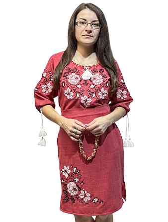 Вишита жіноча сукня із вишуканим орнаментом Троянди в червоному кольорі Київ