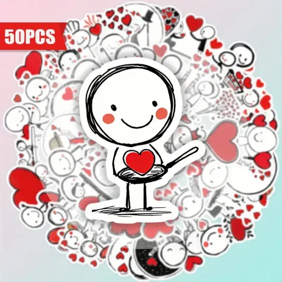 Набор наклеек с сердечками и любовными рисунками – 50 шт. Киев
