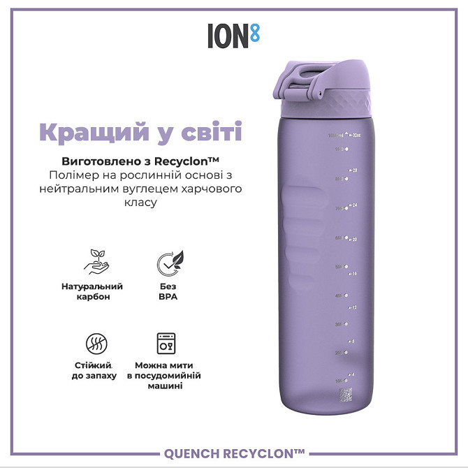 Пляшка для води ION8 1000 мл. (ЕКО пляшка) BPA Free, Light Purple Кам'янське - фото 6