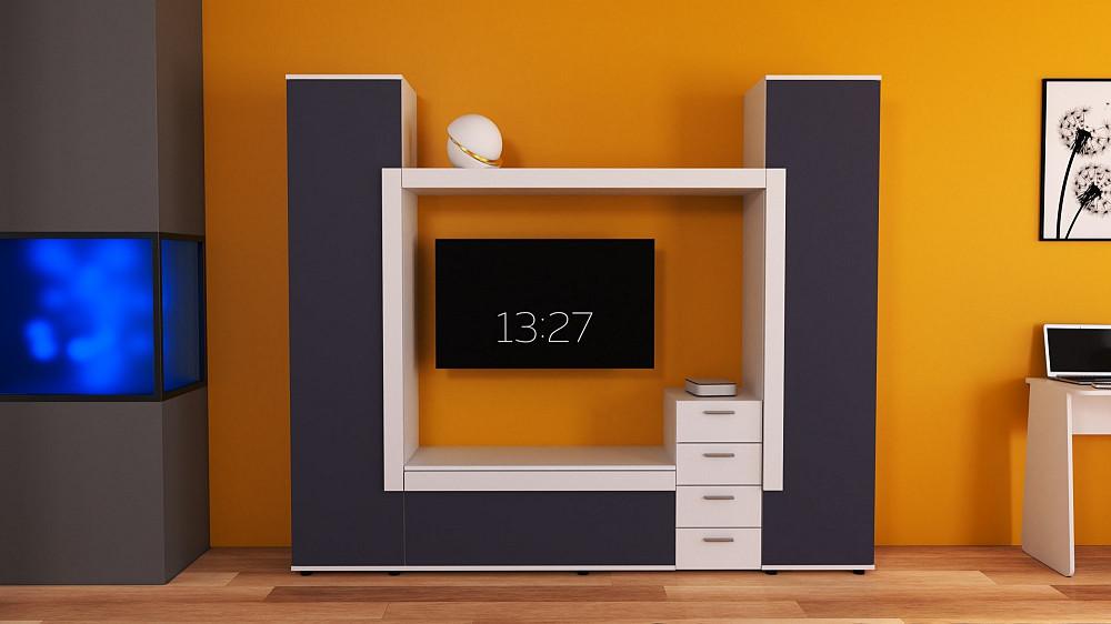 Стенка в гостиную под ТВ Эхо-2, Белый+Антрацит, 2160х420х1850 Львов - изображение 2