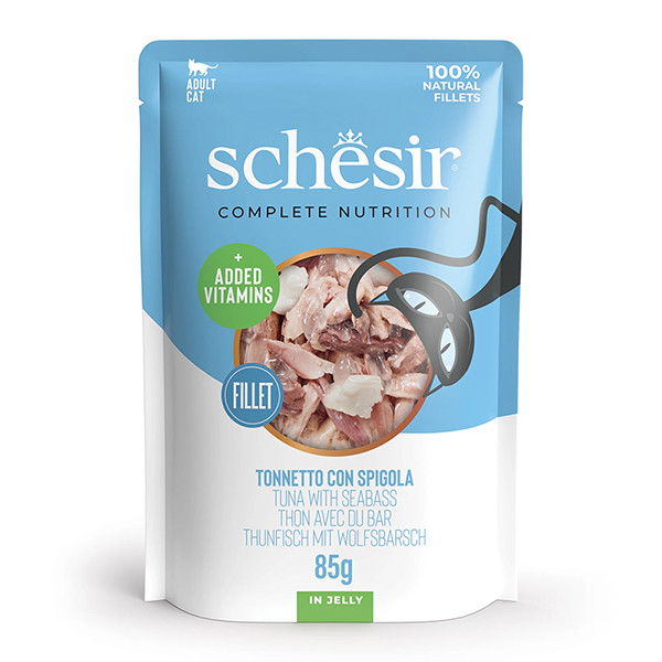 Schesir Tuna with Seabass ШЕЗИР ТУНЕЦ С ОКУНЕМ в желе полнорационный влажный корм консервы для котов, пауч 85г Киев - изображение 1