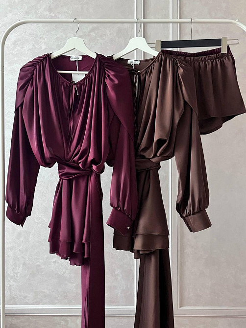 Женское легкое платье с объемной драпировкой шелк армани Шоколад Одесса - изображение 3