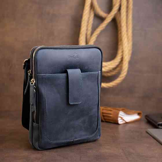 Сумка чоловіча планшет на два відділення вінтажна шкіряна Синя (SHVIGEL) Київ