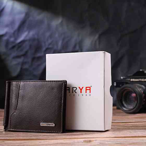 Надійний чоловічий затиск із натуральної шкіри Коричневий (KARYA) Київ