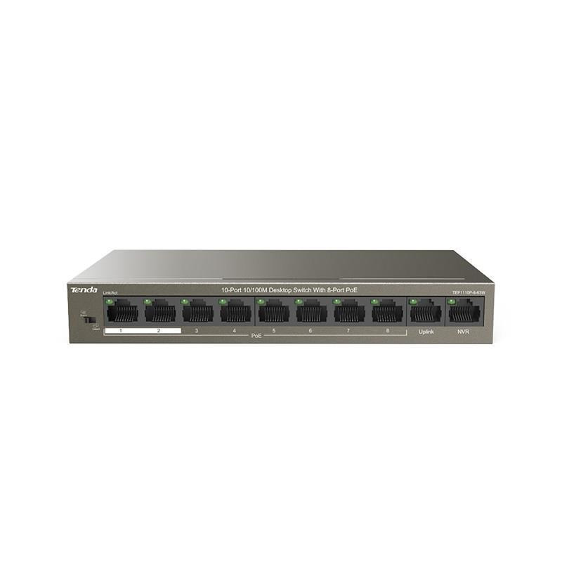 Комутатор Tenda TEF1110P-8-63W (8xFE PoE, 2xFE uplink, Max PoE 99W) ( настільний + настінний ) Харків - фото 1