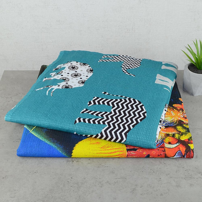 Набір пляжних вафельних рушників "Слоники" і "Рибки" GM Textile 70х150см 120г/м2 (Різнобарвний) Суми - фото 1