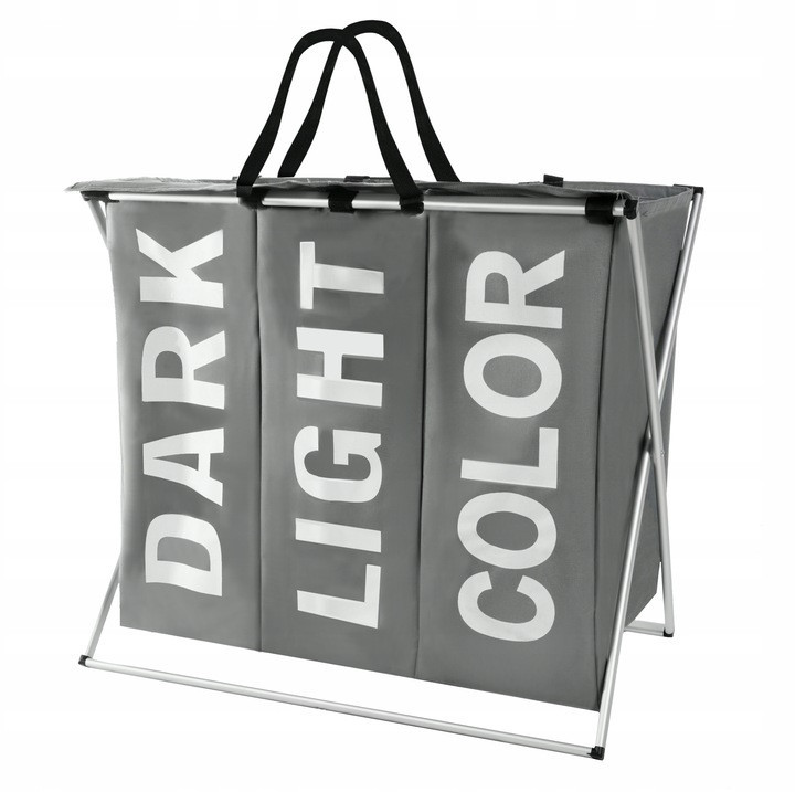 Кошик для білизни зі складною рамою 3 відділення Ruhhy (12257) Сірий Нововолинськ - фото 2