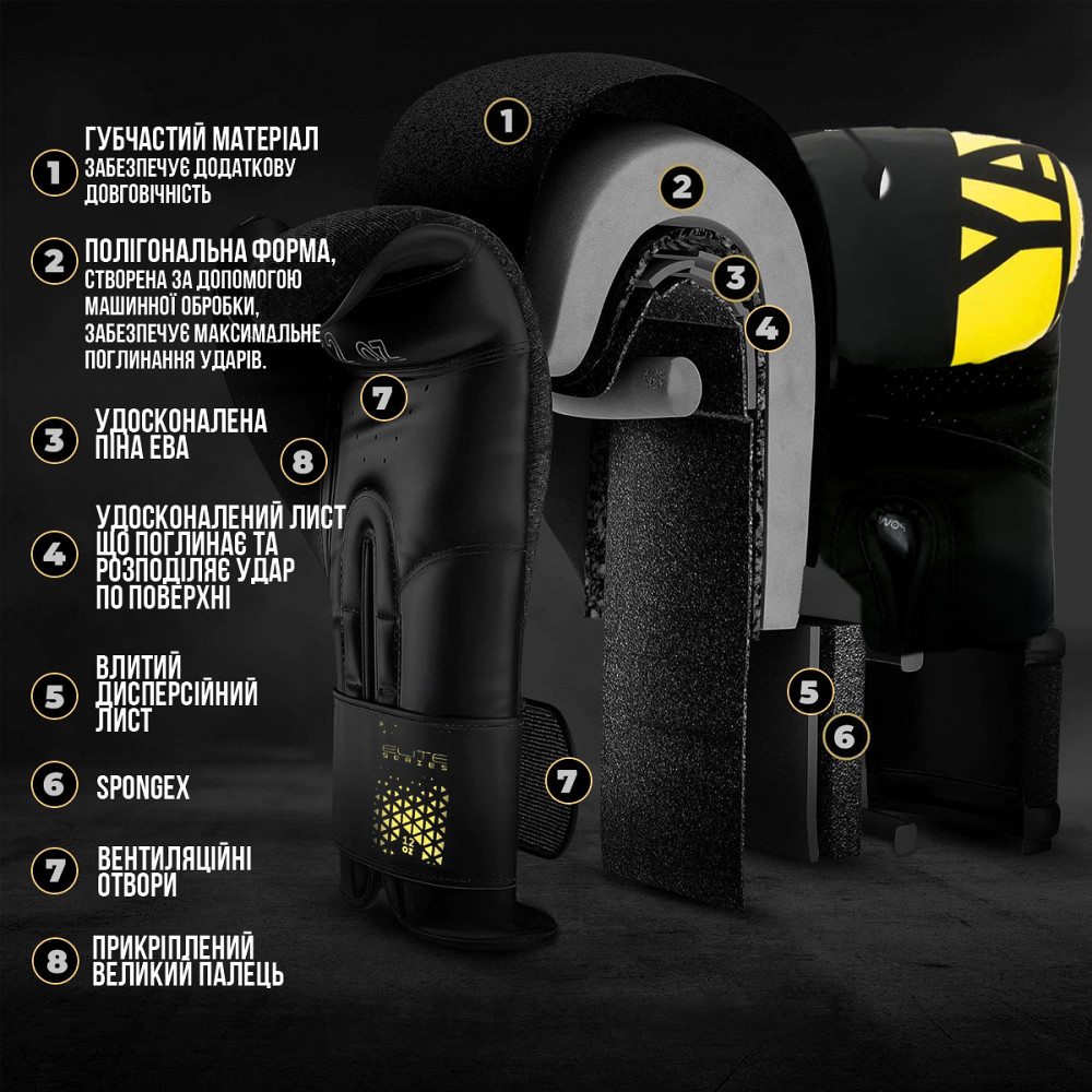 Боксерські рукавиці PowerPlay 3086 Matt Challenger Чорно-Жовті 12 унцій Кам'янське - фото 9