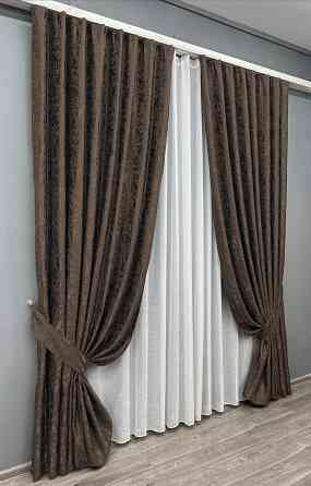 Комплект готових штор VR-Textil Льон мармур Pavliani ХО № 1910ш Венге 150х280 см 2 шт (33-0962) Київ