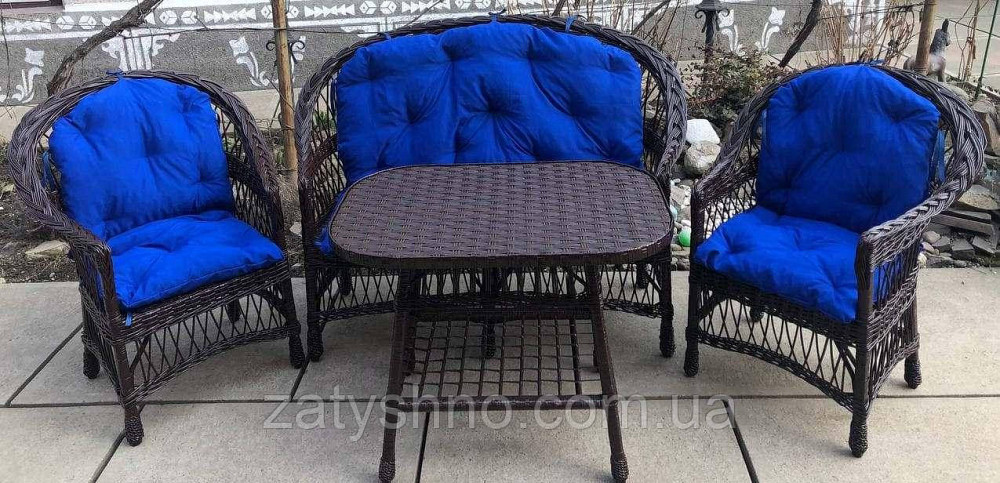 Меблі з лози коричневі з блакитними накидками Київ - фото 2