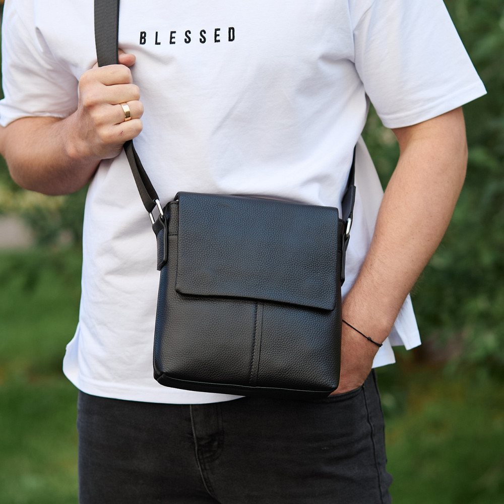 Мужская кожаная сумка черная Кожаный мужской мессенджер черный Tiding Bag Киев - изображение 7