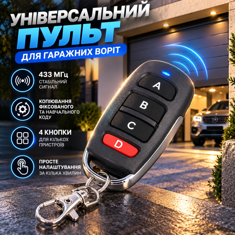 Универсальный пульт Matybobe 433 МГц для гаражных ворот, 4 кнопки, копирование фиксированного и обучаемого кода Киев - изображение 1