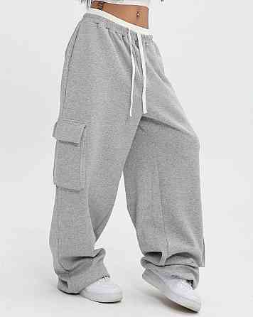 Женские широкие оверсайз брюки с накладными карманами двунитка Одесса