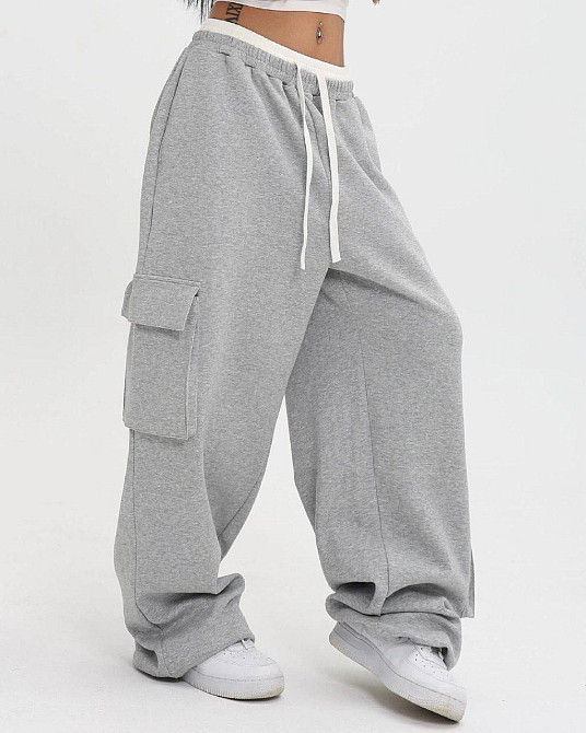 Жіночі широкі оверсайз штани з накладними кишенями двонитка Одеса - фото 1