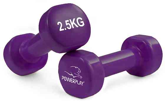 Гантелі вінілові PowerPlay 4125 Achilles 2*2.5 кг. Фіолетові (пара - 2шт.) + Резинка для фітнесу 7,5 Каменское