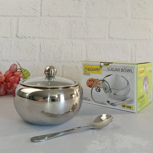 Цукорниця з ложкою та скляною кришкою 460мл d11см/h9см нержавіюча сталь MR-1696 Maestro Житомир - изображение 4