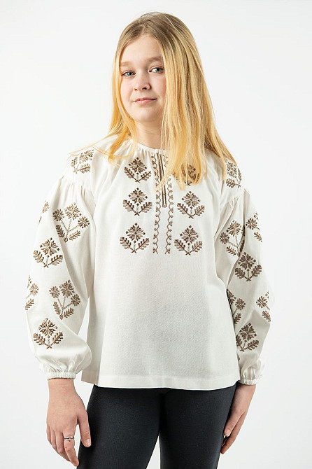Вышиванка для девочек-подростков льняная с длинным рукавом, молочная топ 122 Киев - изображение 1