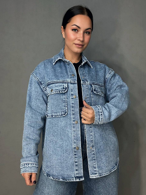 Рубашка женская Dicesil 2065 джинсовая оверсайз с накладными карманами голубая, голубой, 2XL Киев - изображение 1