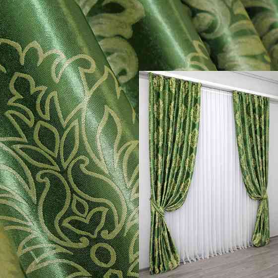 Комплект готових штор VR-Textil Блекаут-софт Корона № 1279ш(А) Зелений з оливковим 150х275 см 2шт (33-0116) Київ