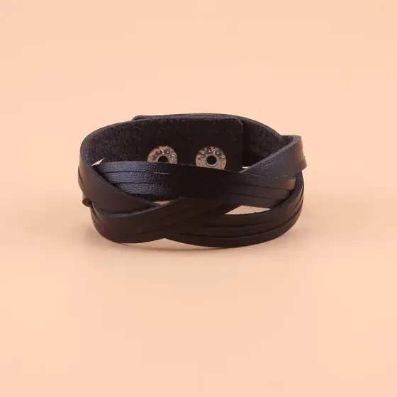 Браслет черный плетеный из искусственной кожи – стильный унисекс аксессуар Киев