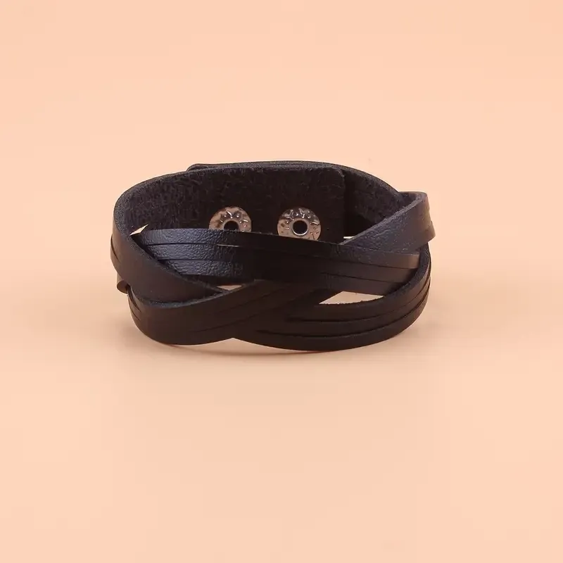 Браслет черный плетеный из искусственной кожи – стильный унисекс аксессуар Киев - изображение 3