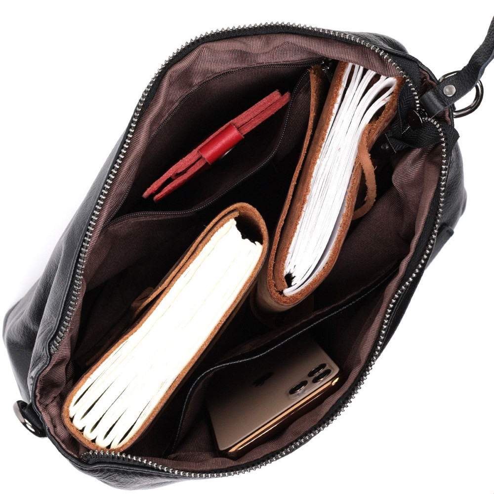 Повсякденна шкіряна сумка з двома знімними ременями Vintage 22379 Чорна Київ - фото 5