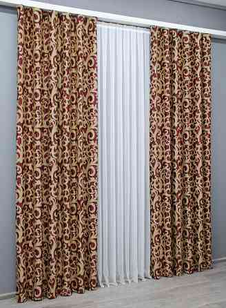 Комплект готових штор VR-Textil Блекаут Вензель № 073ш(А) Бордовий з бежевим 150х270 см 2шт (30-009) Київ