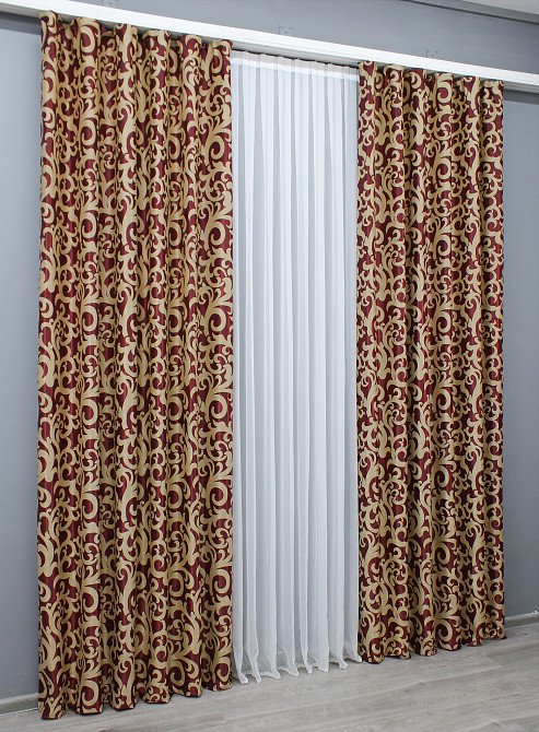 Комплект готових штор VR-Textil Блекаут Вензель № 073ш(А) Бордовий з бежевим 150х270 см 2шт (30-009) Київ - фото 4