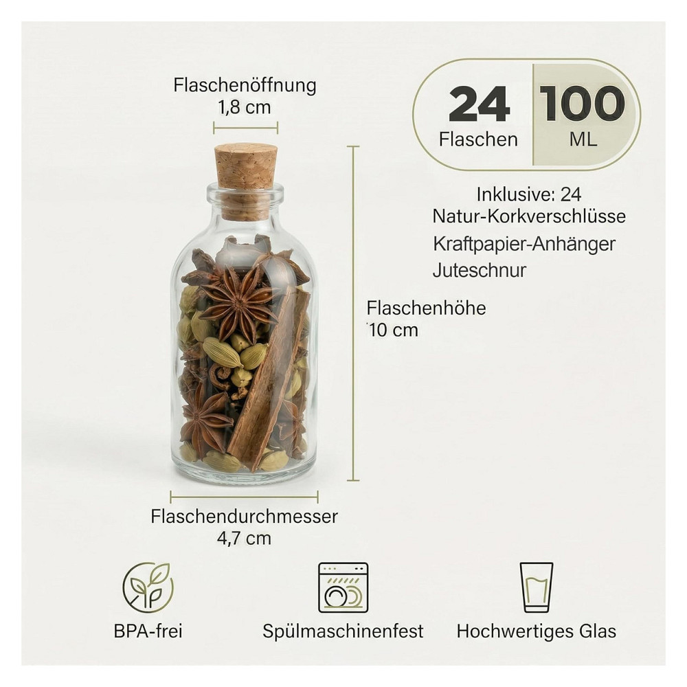 Пляшки флакони 100 мл 24 шт casavetro mini-tr-100-etikett-schnur прозорі скляні герметичні висота 10 см Київ - фото 3