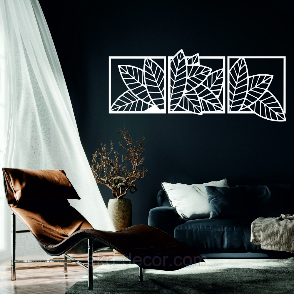 Декоративне настінне Панно «Листя» Декор на стіну 50*120 см, Білий Київ - фото 1