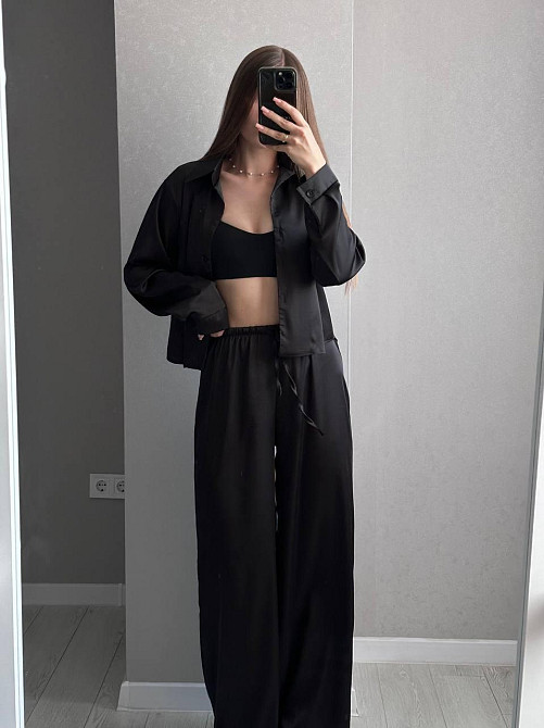 Женский базовый костюм двойка: рубашка и брюки из шелка армани Одесса - изображение 3