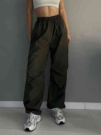 Женские повседневные оверсайз брюки из плащевки Хаки Одесса