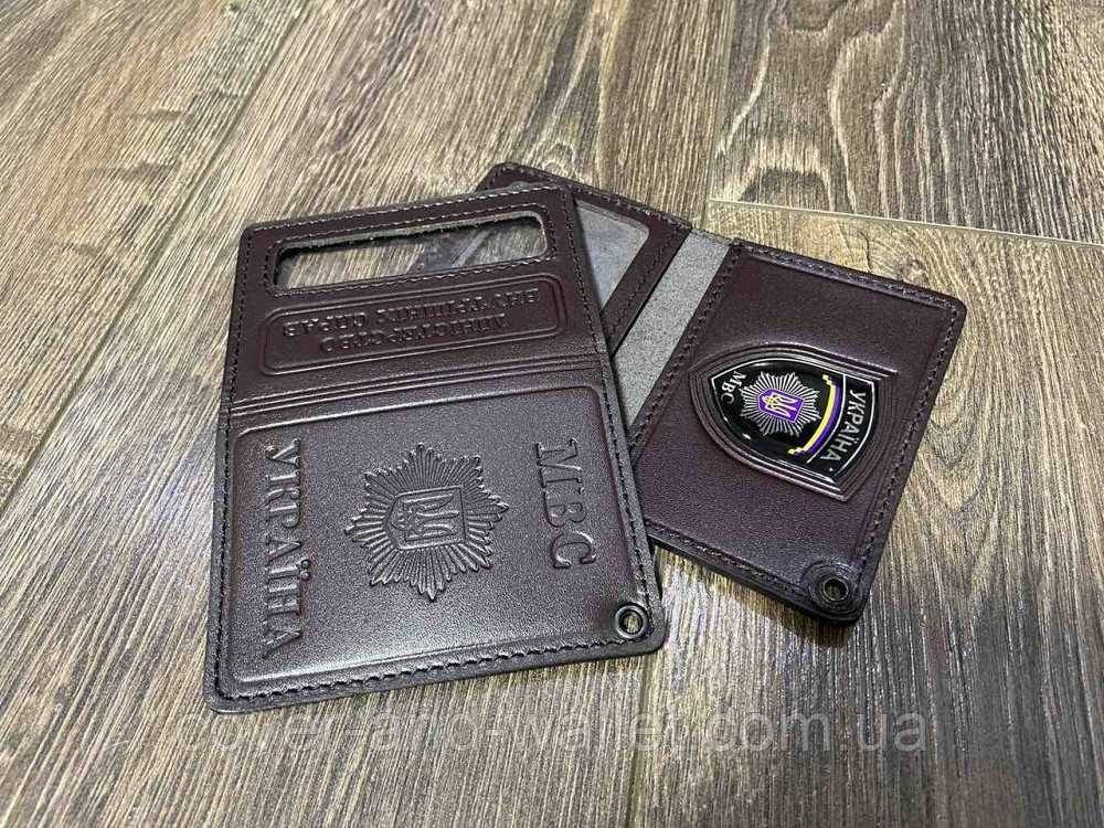 Шкіряна обкладинка на посвідчення "МВД" (Міністерство внутрішніх справ) із шевроном Київ - фото 4