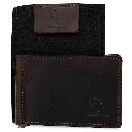 Кожаный мужской зажим для денег GRANDE PELLE 11540 Коричневый Киев