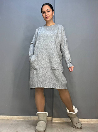 Сукня жіноча LES ETOILES CLAIRES 8198 светр оверсайз з кишенями середня довжина one size, сірий, one Одеса - фото 3