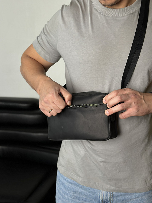 Сумка мужская через плечо, барсетка, кожаная вместительная, чернаяMasterSem Киев - изображение 2