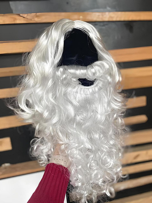 Біла перука Ісуса або Діда Мороза з бородою та вусами, хвилясте волосся, косплей, аніме. Санта Клаус Київ - фото 4