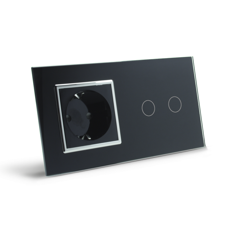 LIVOLO Сенсорний вимикач 2 сенсора 1 розетка Livolo чорний хром скло (VL-C702/C7C1EU-12C) Коломия - фото 2