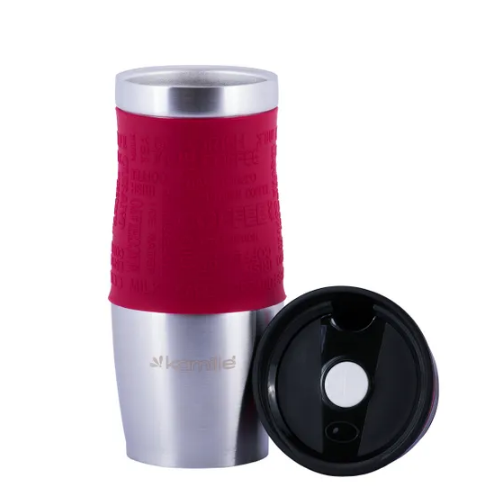 Термочашка 380мл з TPR вставкою нержавіюча сталь (чорний, червоний) KAMILLE 2069 Житомир - изображение 8